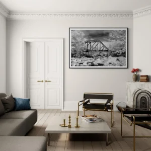 New England Train Trestle Photography: Black and White Infrared Art Print