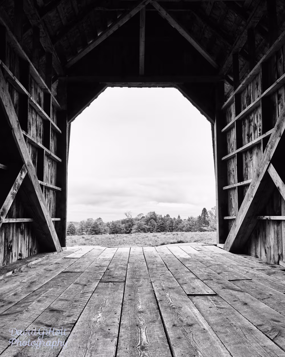 Scenic New England Vermont Covered Bridge in the Autumn Black and White Photography